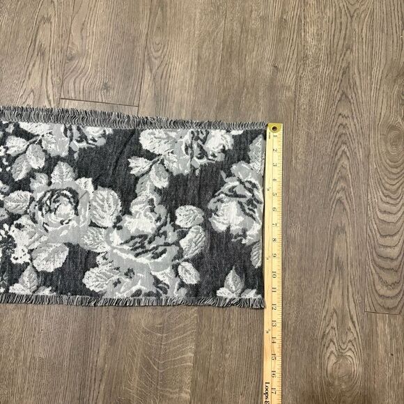 Infinity Scarf Chic Black Gray White Floral Fringe. - Picture 9 of 10